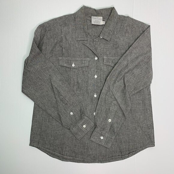 Pierre Cardin Shirt Medium Button Down Gray Cotton Collared Vintage - Picture 6 of 11